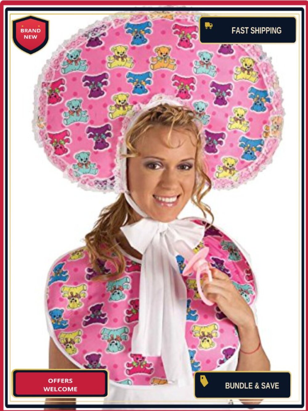 Oversized Costume Bib and Bonnet Set Adult Big Baby Halloween Accessory Kit